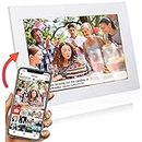 Grouptronics Gallery10 Easy To Use Wi-Fi Digital Photo Frame – 10 Inch, Send Photo or Video Via Free Phone App - Touch Screen, Auto Sleep & Rotate, Landscape or Portrait, 16GB - White