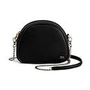 DailyObjects Solid Arch Sling Crossbody Bag For Women| Black Vegan Leather Bag With Slip Pockets| Zip Closure With Detachable Brass Chain & Shoulder Pad