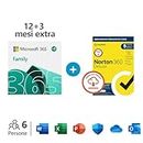 Microsoft 365 Family – Fino a 6 persone - Per PC/Mac/tablet/cellulari Abbonamento di 12 + 3 mesi - codice via email + Norton 360 Deluxe – 5 dispositivI – abbonamento 15 mesi – codice via email