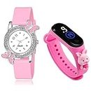Goldenize Fashion Butterfly Analog Diamond Dial with Digital Dial Waterproof Stylish and Fashionable Wrist Smart Watch LED Band for Kids 3D Colorful Cartoon Character for Women& Girls (Pink)
