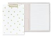 Kate Spade New York A4 Clipboard Folio with Low Profile Clip, Professional Padfolio Includes Lined Notepad, Pen Loop, and Pocket, Gold Dot with Script