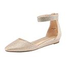DREAM PAIRS Women's Gold Glitter Low Wedge Ankle Strap Flats Shoes Size 8 M US Amiga Shine