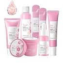 Skincare Gifts For Teenage Girls,Cherry Blossom Skincare Sets,Facial kit,Pamper Sets For Women Gifts,Skin Care Sets & Kits with Cleanser, Face Serum, Face Cream,Toner,Eye Cream,Mask (7PCS Sakura)
