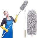 Hilosofy™ Microfiber Feather Duster Bendable & Extendable Fan Cleaning Duster with 100 inches Expandable Pole Handle Washable Duster for High Ceiling Fans Window Blinds, Furniture(Telescopic Duster B)