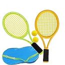 Kids Tennis Racket with Bag 2 Plastic Racquet Include 2 Foam Ball Children Tennis Racquets Gift Set for Toddler Children Outdoor Indoor Sports Game