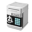 Renvdsa Electronic Password Piggy Bank Cash Coin Can Auto Scroll Paper Money Saving Box Toy for 6 7 8 9 10 11 12 Years Old Kids Gifts (Silvery)