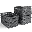 Jabykare 8 Pack Plastic Storage Baskets for Home Storage & Organisation- Storage Bins for Bathrooms, Kitchen, Cabinets, Countertop, Under Sink, Pantry Storage Organiser (Dark Grey)