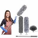 Fulminare 3 In 1 Duster Microfiber Feather Duster 4Pcs Bendable & Extendable Fan Cleaning Duster With 100 Inches Expandable Pole Handle Washable Duster For High Ceiling Fans (King) - Stainless Steel