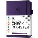 Clever Fox Check Register – Deluxe Checkbook Log with Check & Transaction Registers, Bank Account Register Booklets for Personal and Work Use, A5-Sized Hardcover, Purple