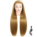 LOHXINHAIR 30 Inch Long Blonde Mannequin Head 20% Real Human Hair Manikin Cosmetology Makeup Manican Doll Training Head for Hairdresser Practice Braiding Styling Coloring Curling Cutting Updos Display with Table Clamp Stand
