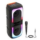 pTron Newly Launched Fusion Beats 40W Karaoke Bluetooth Party Speaker, Loud & Clear Stereo Sound, RGB Lights, 3 mtr Wired Mic, BT/USB/SD Card/Aux Playback, TWS Pairing & Type C Charging (Black)
