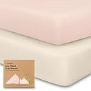2-Pack Bamboo Cot Sheets for Boys, Girls - Jersey Fitted Cot Sheet, Organic Baby Cot Sheets Neutral, Cot Mattress Sheet, Toddler Bed Sheets, Baby Sheets for Cot, Unisex Cot Fitted Sheet (Cameo)
