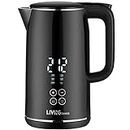 LIVINGbasics Smart Temp Digital Electric Kettle with Temperature Control, Cool Touch Double Layer, Full Stainless Steel Interior 1.7-Liter 1500W