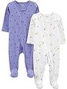 Simple Joys by Carter's Baby Girls' Fleece Footed Sleep and Play, Pack of 2, Purple Polka Dot/White Ducks, 0-3 Months