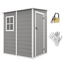 Outsunny 4 x 5FT Lean to Outdoor Storage Shed, Plastic Garden Tool Storage House Organizer with Window, Vent and Plastic Roof for Backyard, Patio, Lawn, Grey