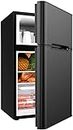 Compact Refrigerator,90L Dual Door Mini Refrigerator with freezer, Dorm fridge with Adjustable Feet and Removable Shelves, Black