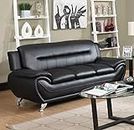 ViscoLogic WILKIN Modern Faux Leather Upholstered Pillow Top Living Room and Office 3 Seater Sofa Couch, Comfortable, Black