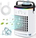 Portable Air Conditioners, Cooling fan Mini Air Conditioner Portable, 4 Wind Speed & 7 LED Light, 2 Cool Air Spray & 2-8H Timer, Personal Air Conditioner Evaporative Air Cooler for Room/Office