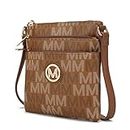 MKF Crossbody Bag for Women – PU Leather Triple Zip Messenger Handbag – Crossover Purse Pocketbook, Shoulder Strap, Lemuel Tan, Small