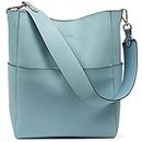 BOSTANTEN Women's Leather Designer Handbags Tote Purses Shoulder Bucket Bags Light Blue