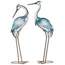 TERESA'S COLLECTIONS Large Blue Heron Garden Statues, 41.7-43.7 inch Standing Crane Sculpture Metal Yard Art Bird Decor Lawn Ornaments for Outdoor Patio Porch Outside Decorations, Set of 2