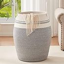 GRATIFY Extra Large Woven Laundry Hamper Basket with Heavy Duty Cotton Rope Handles for Clothes and Toys in Bedroom, Nursery Room, Bathroom, Collapsible, Mix Design 3 (MixGrey white)