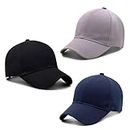 Cap for Men & Women with Adjustable Strap Casual Wear Baseball Cap for Adults for All Sports and Indoor Outdoor All Activities (Pack of 3) (Black Grey DaekBlue)