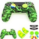 PS4 Controller Skin (1 Pair L2 R2 Trigger Extender+4 Thumb Grips+4 LED Light Bar Decal) Anti-Slip Silicone Cover Protector Sleeve Case for DualShock 4 PS4/PS4 Slim/PS4 Pro Controller (Green camouflag)