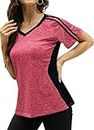 HOCOSIT Women's Workout Shirts Fast Dry Active Wear Yoga Top Sweat Wcking Clothes Pink