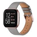 WFEAGL Leather Straps Compatible with Fitbit Versa 2 Straps/Fitbit Versa Strap,Replacement Leather Straps Compatible with Fitbit Versa 2/Fitbit Versa/Versa Lite Strap for Women and Men,Grey