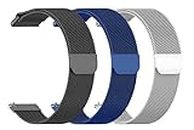 AONES Pack of 3 Magnetic Loop Watch Strap Compatible for Hammer Polar 2.01'' Metal Chain SmartWatch Band Black, Blue, Silver