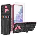Asuwish Phone Case for Samsung Galaxy S20 FE Gaxaly S 20 FE 5G UW 6.5 inch with Tempered Glass Screen Protector Cover and Card Holder Stand Cell Glaxay S20FE5G S20FE 20S Fan Edition 4G G5 Men Pink