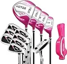 Women’s Golf Clubs Complete Set 13 Piece Includes Titanium Golf Driver, 3 & #5 Fairway Woods, 4 Hybrid, 5-SW Irons, Putter and Ladies Golf Bag