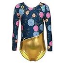 One-Piece Floral Printed Gold Dance Athletic Leotard for Little Girl (Gold, 150(9-10))