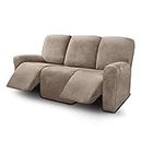 Ultimate Decor 8-Pieces Recliner Sofa Covers Velvet Stretch Reclining Couch Covers For 3 Cushion Reclining Sofa Slipcovers Furniture Covers Thick Soft Washable (Taupe)