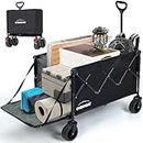 Overmont Collapsible Portable Wagon Cart - 49.2'' Extended Camping Wagon 200L Utility Cart with Flexible Tailgate Removable All-Terrain Wheels - 265LBS Foldable Cart for Garden Picnic Shopping
