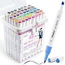 48 Alcohol Markers, Ohuhu Marker Double Tipped 48 Color Chisel & Fine Alcohol-based Art Marker Set for Adults Coloring Books, Pen Gift Choice
