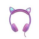 PINGKO Kids Headphones with Microphone, Over-Ear Wired Headset with LED Glowing Cat Ears, Music Share, 85dB Volume Limited, 3.5 mm Jack for Toddler/Gifts/Online Class/School/Table