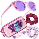 Disney Girls UV Protection Sunglasses, Case and Hair Accessories Set Girls Gifts (Pink Stitch)