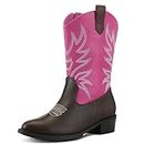 K KomForme Cowboy Boots for Girls and Boys Western Mid-Calf Pointed-Toe Cowgirl Boots (Toddler/Little Kid/Big Kid)
