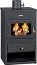 EEK A Fireplace, 9 kW Heating Output, Wood Stove, Black Steel, Oven Features of the German Immission Protection Act BImSchV Level 2, Firewood Energy Class A