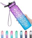 32OZ Motivational Fitness Sports Water Bottle with Straw & Time Maker, BPA-free, Tritan Plastic, Leak-proof Ensure you Stay Hydrated Throughout The Day for Gym, Outdoor Sports (Ombre: Purplish blue)