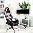 ASE GAMING® Gold Series Ergonomic Gaming Chair with Footrest Premium PU Leather, Adjustable Neck & Lumbar Pillow, 180 Degree Recline with Black Metal Base (Grey)
