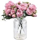 XONOR 4 Bouquets de Fleurs artificielles en Soie Pivoine Artificielle Fausse Fleur glorieuse pour la décoration de Maison Nuptiale de Noce, 5 fourchettes, 9 têtes (Rose)