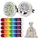 OOTSR 2Pcs Car Aromatherapy Essential Oil Diffuser, Stainless Steel Air Freshener Vent Clip Locket for Car, Living Room, Office, with 102pcs Refill Felt Pads (Tree & Wave Style)