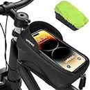 LEMEGO Bike Phone Bag Waterproof, 2024 Newest Non-Deformation Bike Frame Bag for Mountain Bike Accessories, Eva Sturdy Bicycle Phone Mount with TPU Touch Screen&Rain Cover for Phones up to 7"