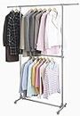 HARIVAR MART™ Stainless Steel Portable Single Pole Telescoplc Clothes Rack, Foldable Single Clothes and Garment Hanging Rack