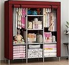 Iron Best Care Fancy And Foldable 6+2 Layer Collapsible Wardrobe Portable Almirah Foldable Racks For Clothes Cupboard Cloth Organizer And Multipurpose Use (Maroon)