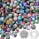 Quefe 500pcs Craft Beads for Jewelry Making, for Bracelets Making,Space Acrylic Beads in Ink Patterns with 50pcs Spacer Beads and Crystal String (8mm)