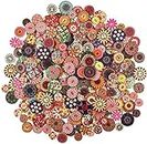YMWALK Wooden Buttons,300Pcs Printed Round Shape 2 Holes Wooden Buttons Mixed Color and Size for Sewing, Crafting, Decoration, DIY, Dress (15mm,20mm and 25mm 100Pcs Each)